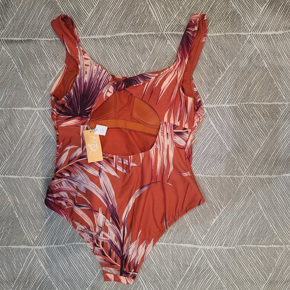 Kona Sol Orange Tropical Palm One Piece Suit - Picture 4 of 4